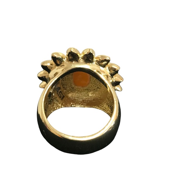 Vintage Scaasi Large Cocktail Ring Clear Crystal Faux Pearl Gold Tone Size 10 - Picture 6 of 8